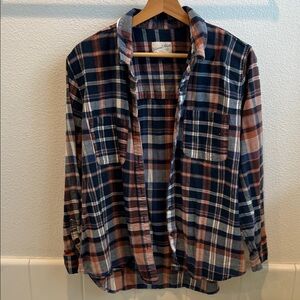 Universal Thread Navy and Orange Plaid Shirt